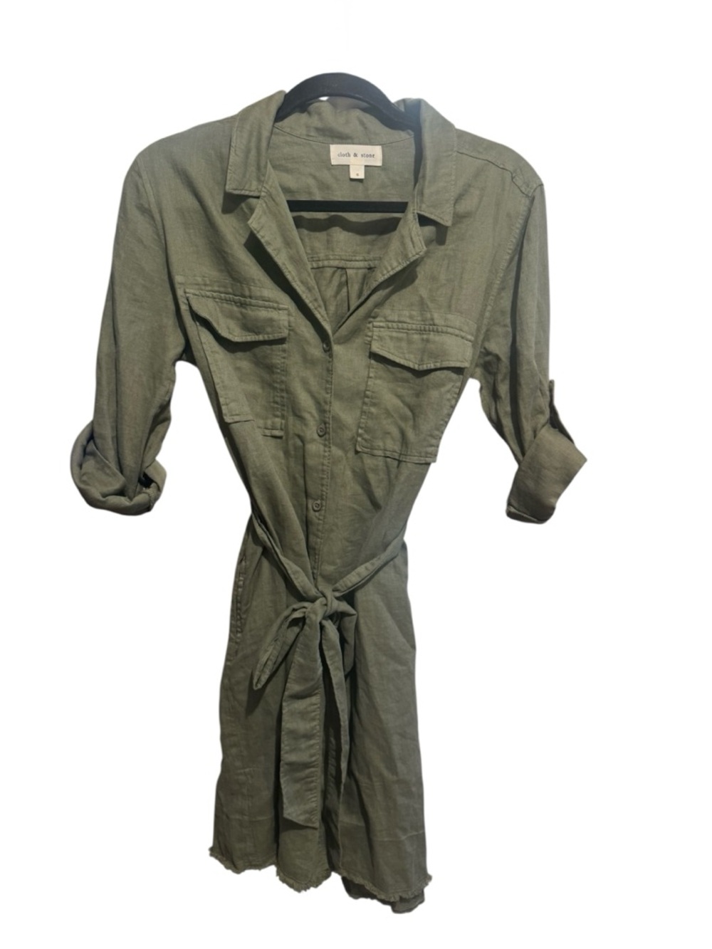 cloth & stone Olive Utility Shirt Dress with Tie Waist Sz S - Picture 1 of 5